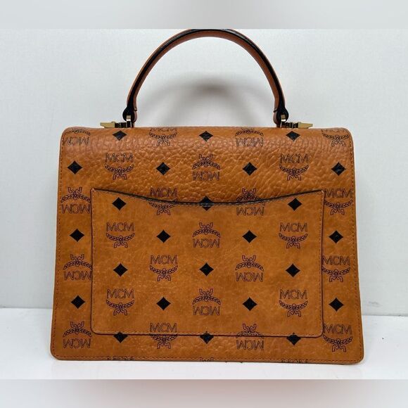 MCM Visetos Medium Patricia Pocket Satchel Cognac - Picture 4 of 13